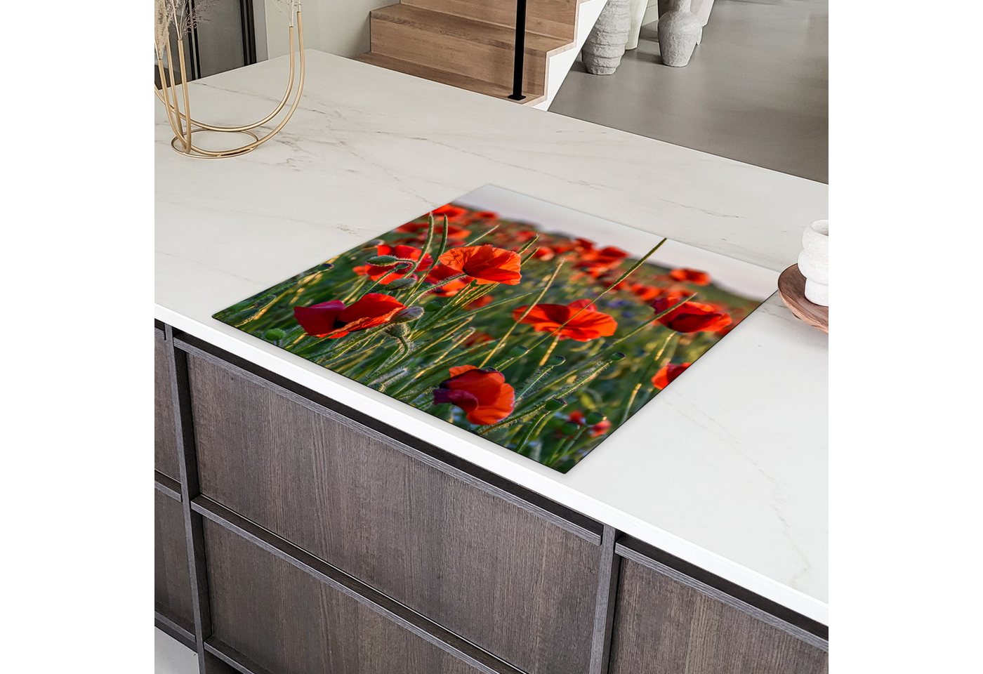 MuchoWow Herd-Abdeckplatte Mohnblumen - Rot - Grün - Blumen, Vinyl, (1 tlg), Cerankochfeld Abdeckung, Herd Abdeckplatten Vinyl, 58x59 cm Bild 5