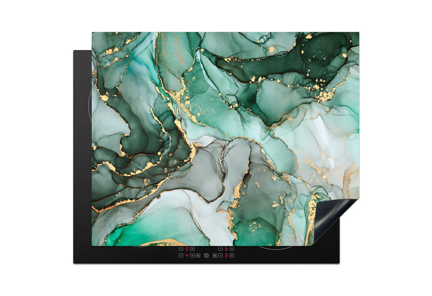 MuchoWow Herd-Abdeckplatte Gold - Marmor - Grün - Luxus - Marmoroptik/print - Grau, Vinyl, (1 tlg), Herdabdeckplatten für Ceranfeld, Induktionsschutz, 65x55 cm