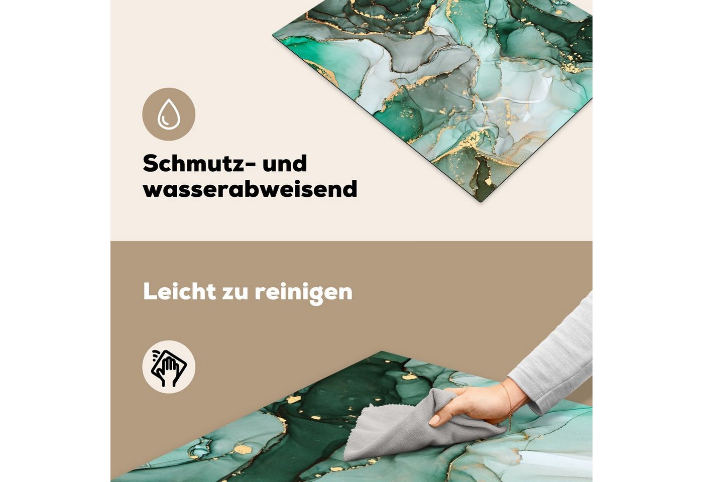 MuchoWow Herd-Abdeckplatte Gold - Marmor - Grün - Luxus - Marmoroptik/print - Grau, Vinyl, (1 tlg), Herdabdeckplatten für Ceranfeld, Induktionsschutz, 65x55 cm Bild 2
