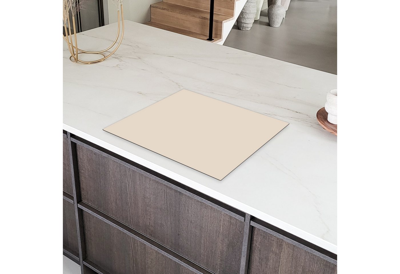 MuchoWow Herd-Abdeckplatte Beige - Unifarben, Vinyl, (1 tlg), Abdeckung Induktionskochfeld Schutzmatte, Küche Deko, 65x52 cm