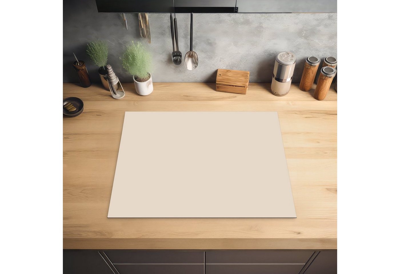 MuchoWow Herd-Abdeckplatte Beige - Unifarben, Vinyl, (1 tlg), Abdeckung Induktionskochfeld Schutzmatte, Küche Deko, 65x52 cm Bild 4