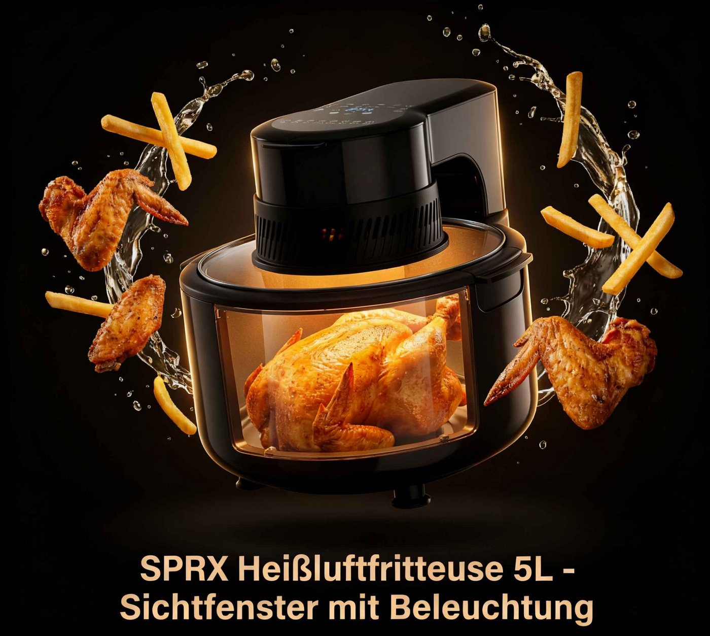BBWL Heißluftfritteuse 5L Airfryer mit Sichtfenster Timer 200 Min, 1200 W, Temperatur 80–200°C Vorwahlfunktion 24h Bild 2