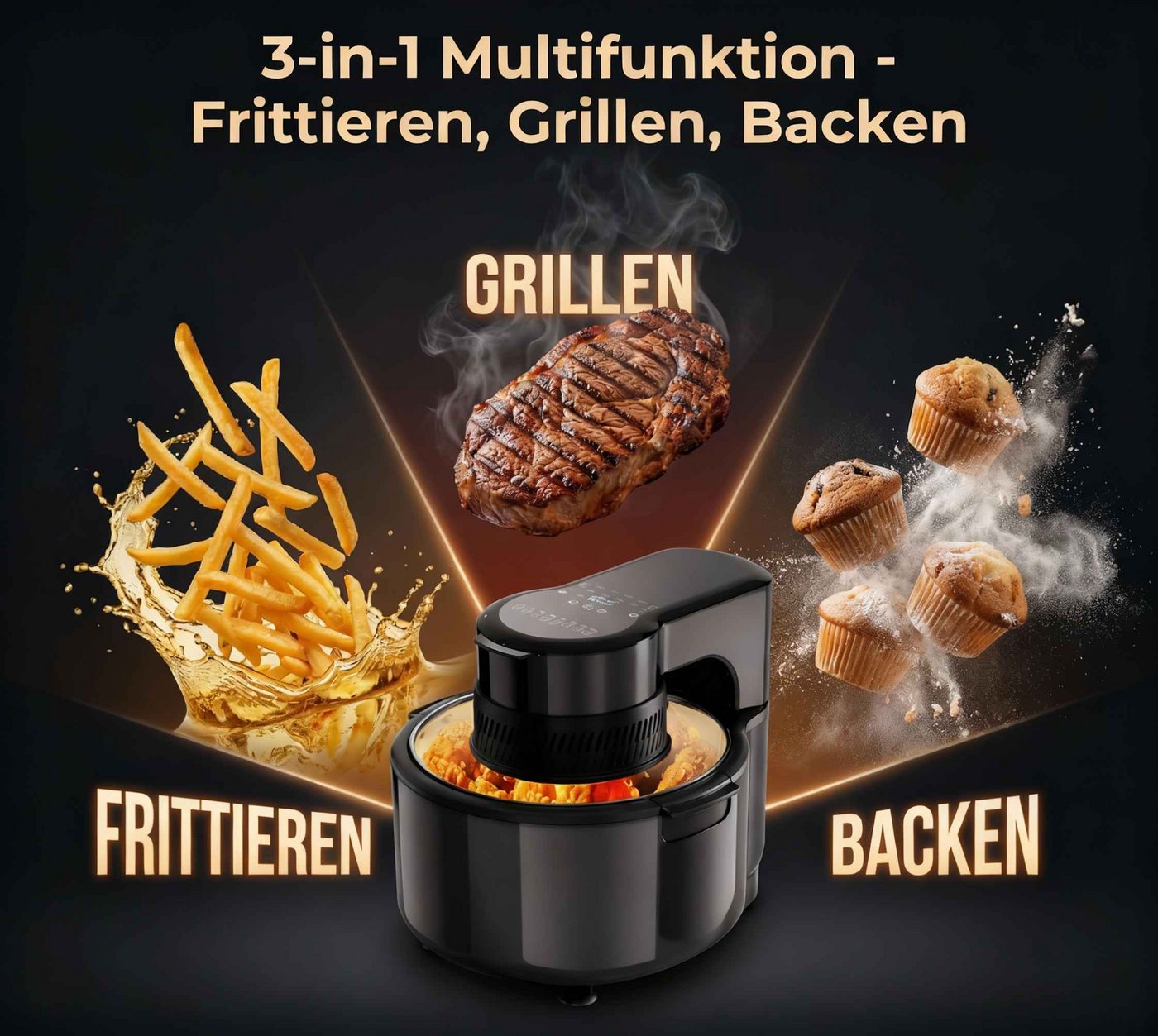 BBWL Heißluftfritteuse 5L Airfryer mit Sichtfenster Timer 200 Min, 1200 W, Temperatur 80–200°C Vorwahlfunktion 24h Bild 3
