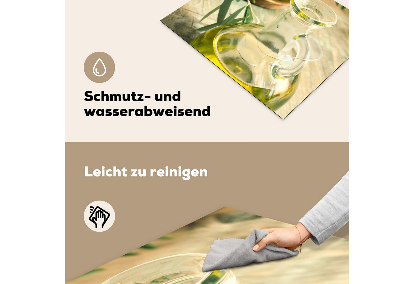 MuchoWow Herd-Abdeckplatte Krug - Glas - Holz - Grün, Vinyl, (1 tlg), Herdabdeckplatten für Ceranfeld, Induktionsschutz, 65x55 cm