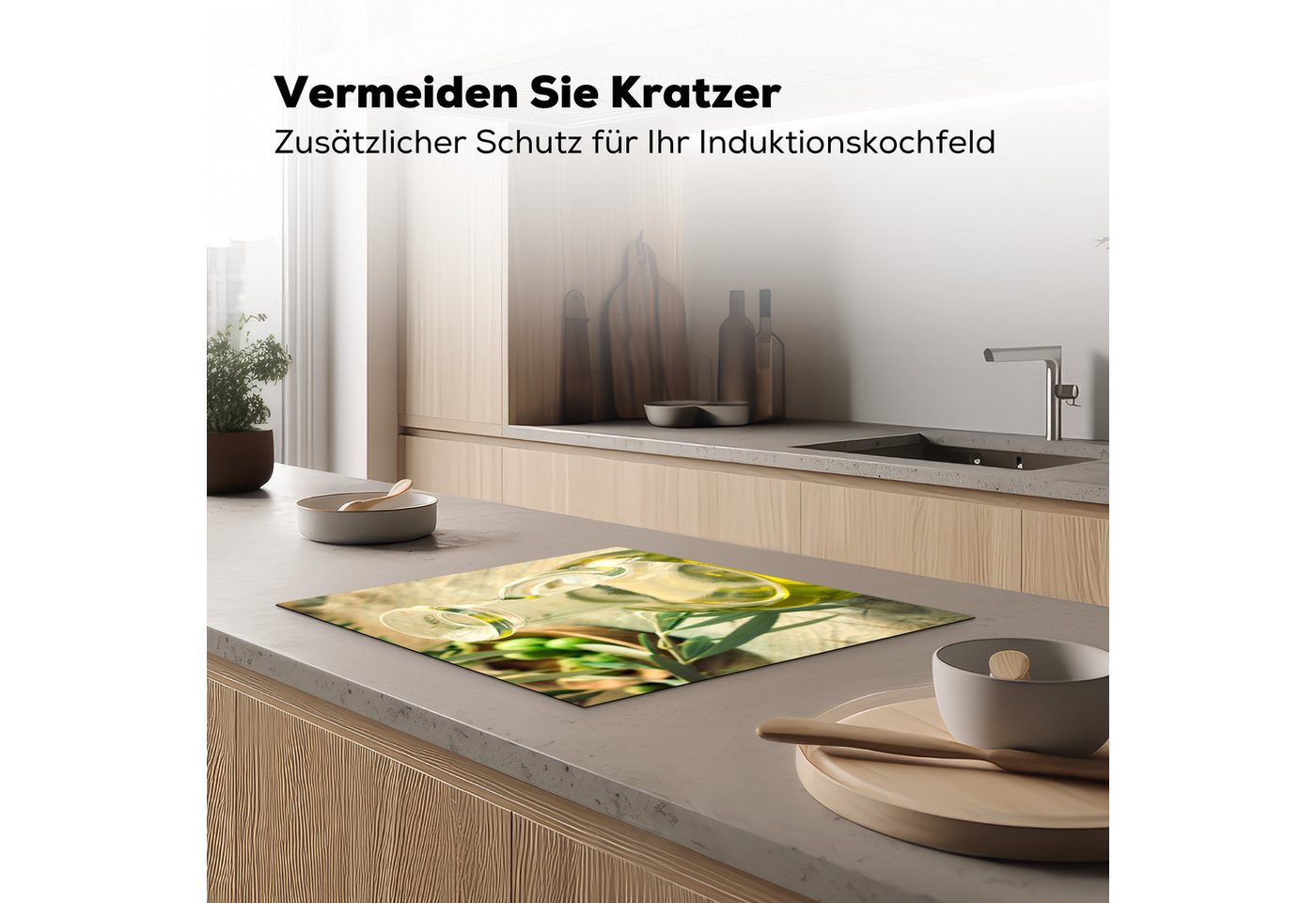 MuchoWow Herd-Abdeckplatte Krug - Glas - Holz - Grün, Vinyl, (1 tlg), Herdabdeckplatten für Ceranfeld, Induktionsschutz, 65x55 cm Bild 3