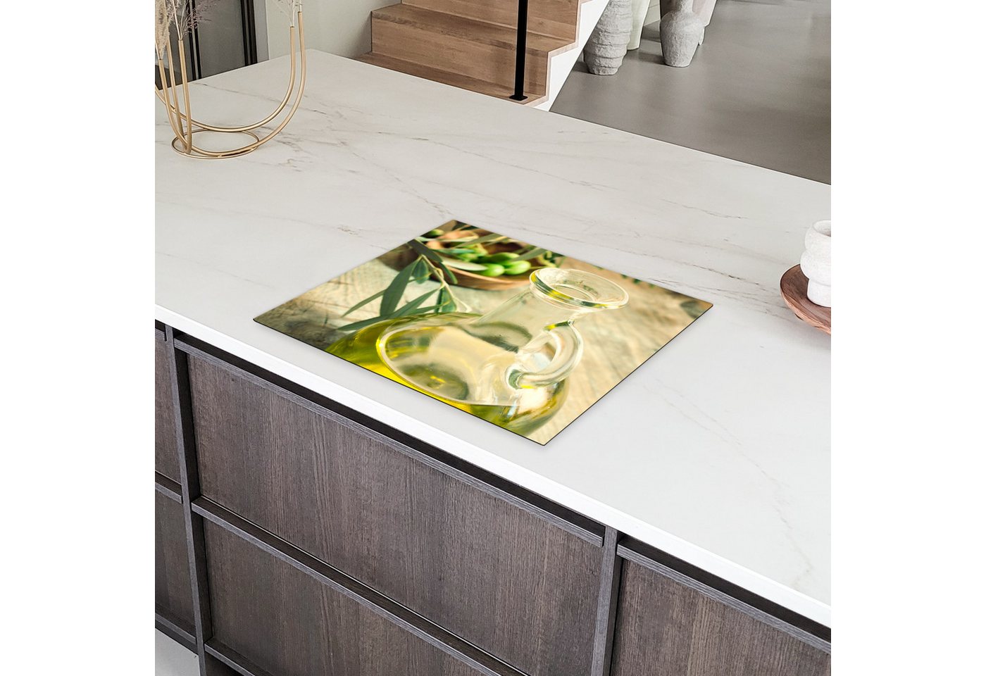 MuchoWow Herd-Abdeckplatte Krug - Glas - Holz - Grün, Vinyl, (1 tlg), Herdabdeckplatten für Ceranfeld, Induktionsschutz, 65x55 cm Bild 5