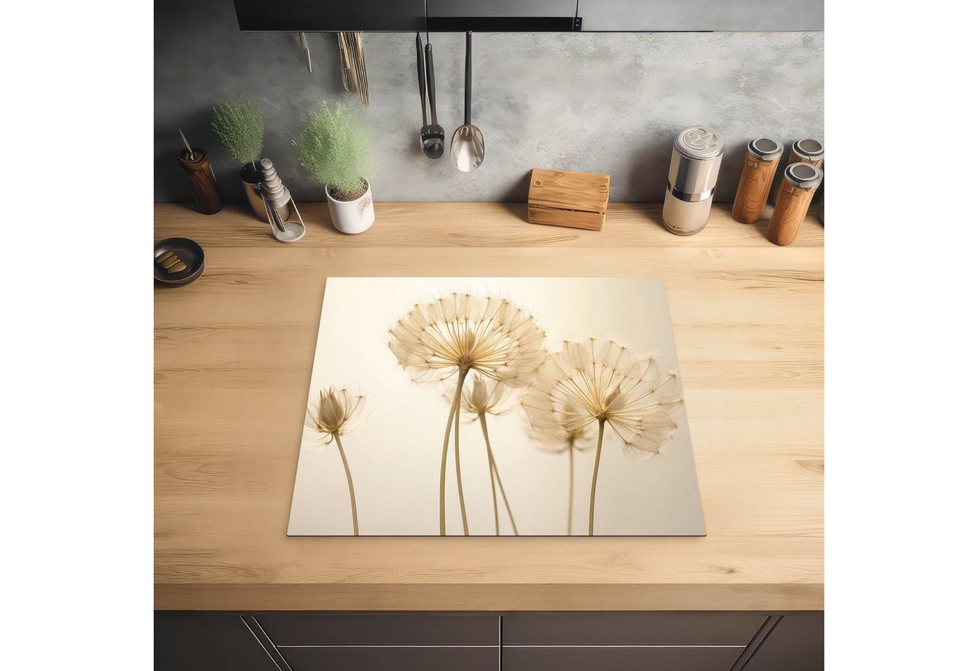 MuchoWow Herd-Abdeckplatte Sonnenlicht - Löwenzahn - Botanisch - Blumen, Vinyl, (1 tlg), Ceranfeldabdeckung Küche, Herdabdeckplatte Einteilig, 59x51 cm Bild 4