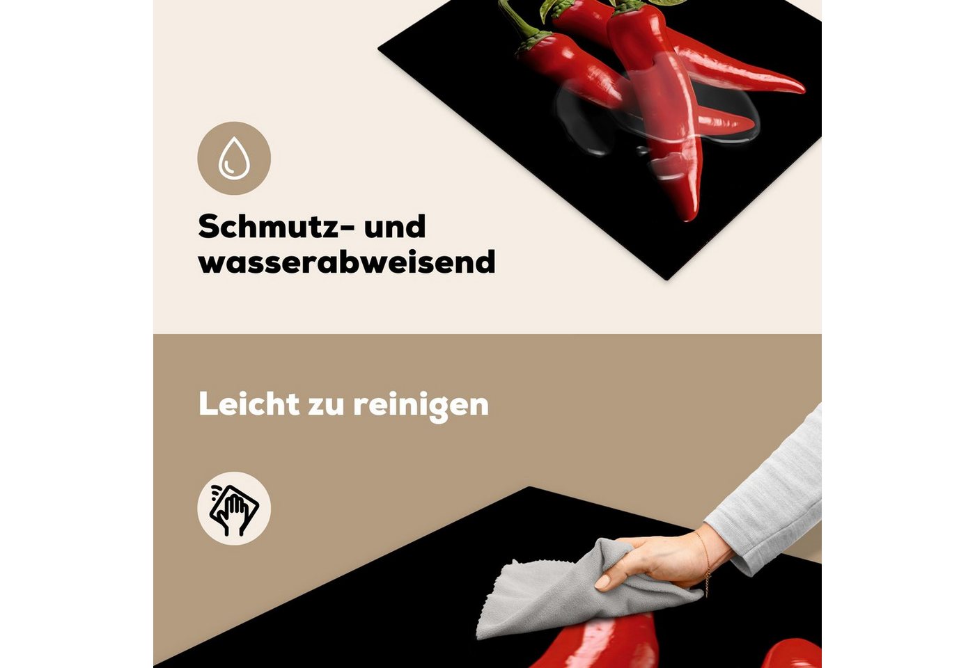 MuchoWow Herd-Abdeckplatte Roter Paprika - Rot - Kräuter - Gewürze - Schwarz, Vinyl, (1 tlg), Herdabdeckplatten für Ceranfeld, Induktionsschutz, 65x55 cm Bild 2