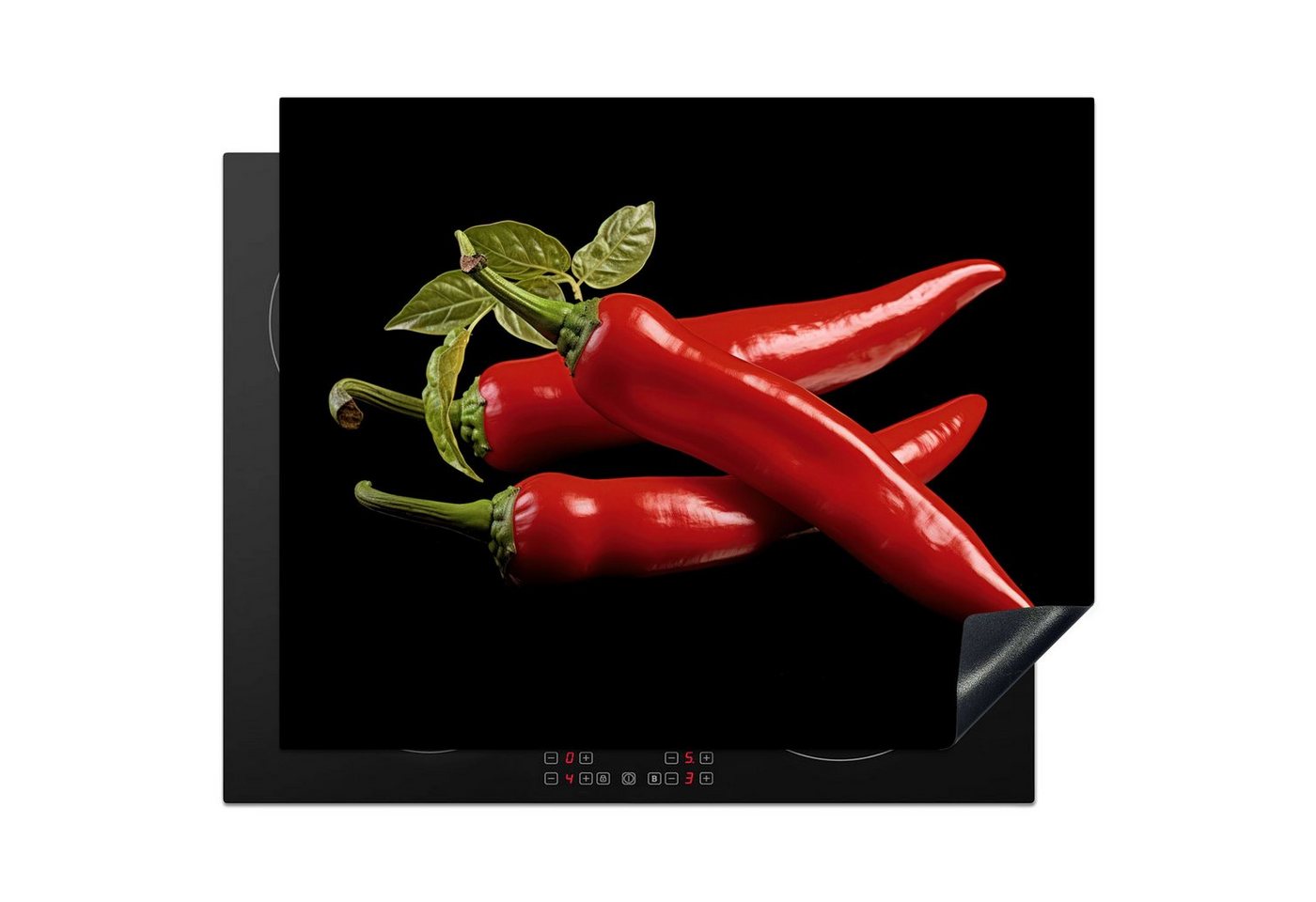 MuchoWow Herd-Abdeckplatte Roter Paprika - Rot - Kräuter - Gewürze - Schwarz, Vinyl, (1 tlg), Herdabdeckplatten für Ceranfeld, Induktionsschutz, 65x55 cm Bild 5