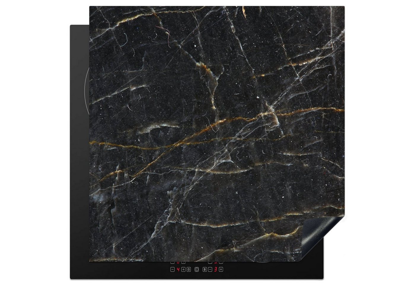 MuchoWow Herd-Abdeckplatte Marmor - Schwarz - Gold - Grau - Marmoroptik/print, Vinyl, (1 tlg), Küche Herdabdeckung Ceranfeld Induktionsfeld Vinyl, 60x60 cm
