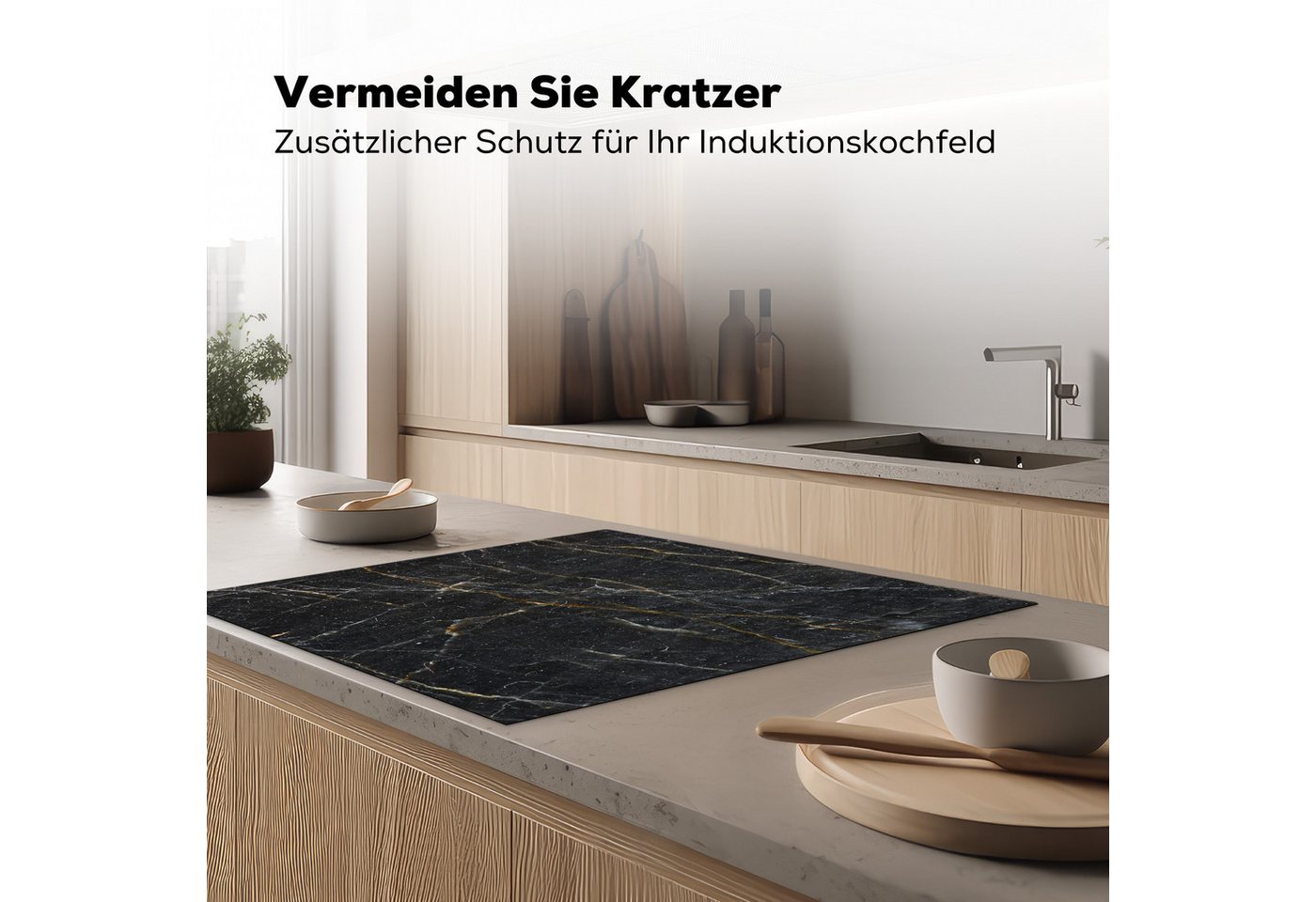 MuchoWow Herd-Abdeckplatte Marmor - Schwarz - Gold - Grau - Marmoroptik/print, Vinyl, (1 tlg), Küche Herdabdeckung Ceranfeld Induktionsfeld Vinyl, 60x60 cm Bild 3