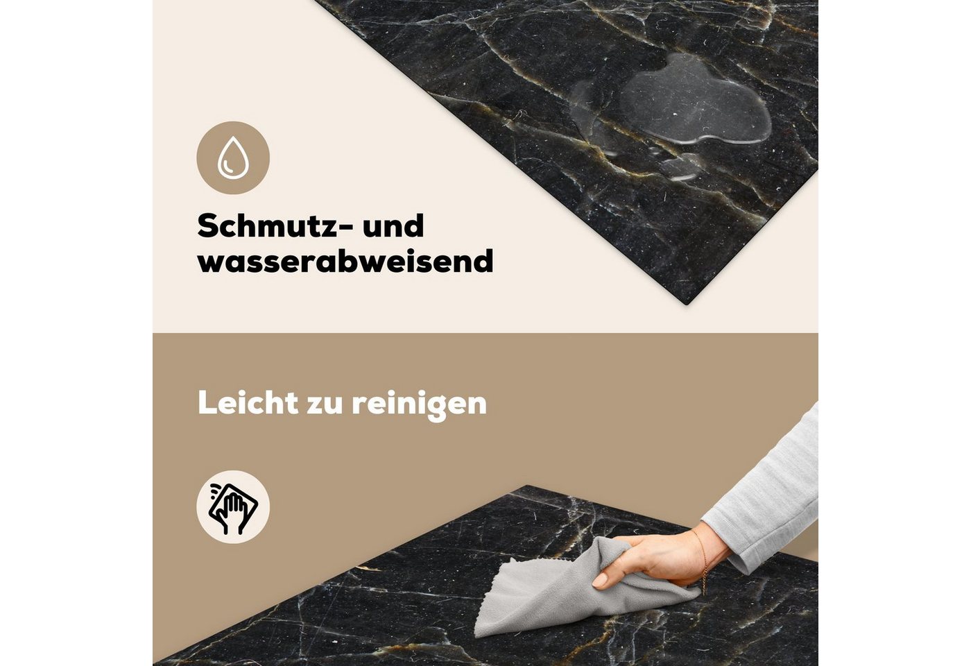 MuchoWow Herd-Abdeckplatte Marmor - Schwarz - Gold - Grau - Marmoroptik/print, Vinyl, (1 tlg), Küche Herdabdeckung Ceranfeld Induktionsfeld Vinyl, 60x60 cm Bild 4