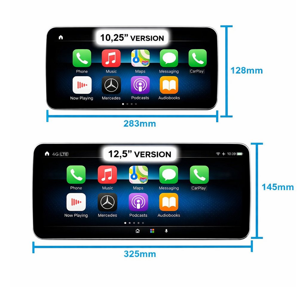 GABITECH Android 14 Autoradio CarPlay GPS für Mercedes C/GLC/V/X W205 NTG 5.0 Autoradio (Bluetooth, WLAN (Wi-Fi), Mobilfunknetz (3G/4G/optional 5G), Drahtlose Verbindung mit Handy, USB-Verbindung, Drahtlos Carplay und Android Auto. Octa-Core. Qualcomm) Bild 5