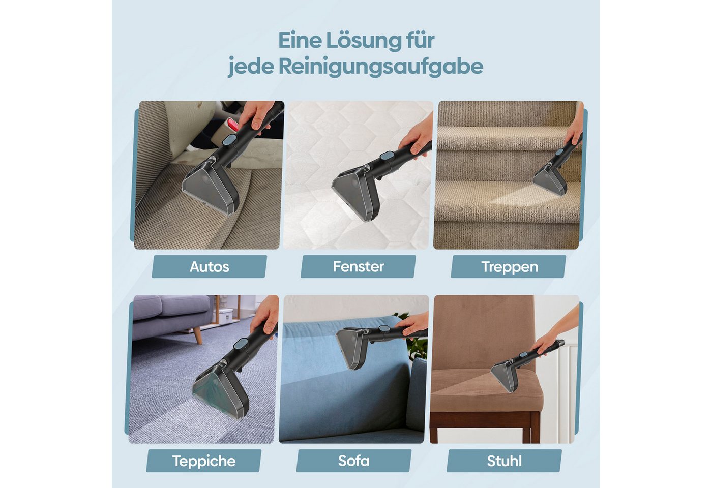 Olvy Dampfreiniger für Sofa, Polster, Teppich & Auto, Nasssauger mit Dampffunktion, 17.000 PA, 5m Kabel, mit 1,2l Schmutzwassertank inkl. Zubehör
