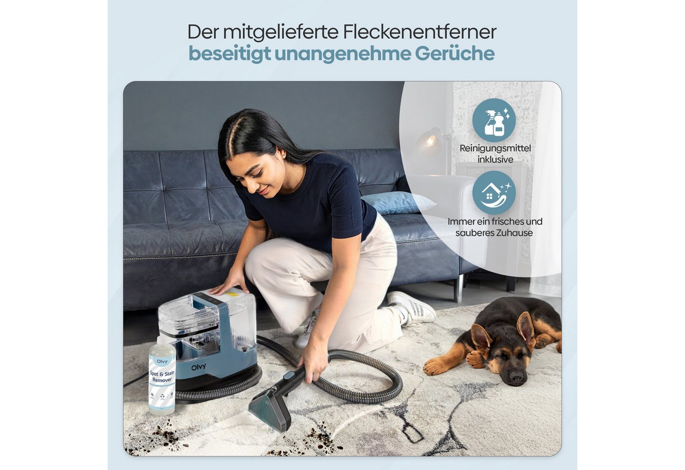 Olvy Dampfreiniger für Sofa, Polster, Teppich & Auto, Nasssauger mit Dampffunktion, 17.000 PA, 5m Kabel, mit 1,2l Schmutzwassertank inkl. Zubehör Bild 2