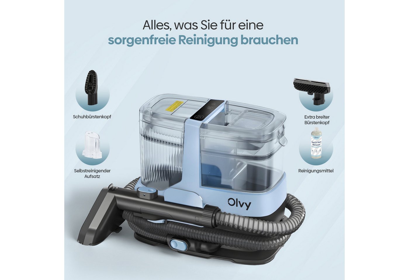 Olvy Dampfreiniger für Sofa, Polster, Teppich & Auto, Nasssauger mit Dampffunktion, 17.000 PA, 5m Kabel, mit 1,2l Schmutzwassertank inkl. Zubehör Bild 3