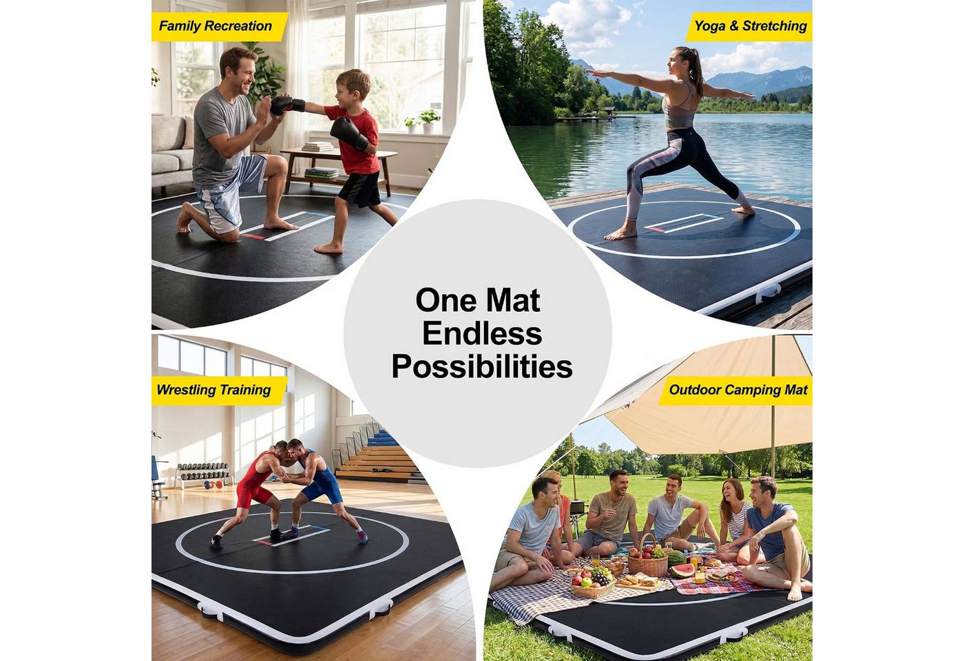 kehot Sportmatte Aufblasbare Wrestling Matte 300x300 cm mit 600W Elektropumpe (10 cm dicke aufblasbare Tumblingmatte, reißfestes 500D PVC, Tragbare Wrestling Matte für den Heimgebrauch, Homegym und Outdoor), Aufblasbare Trainingsmatte mit Tasche für Kampfsport und Gym Bild 4