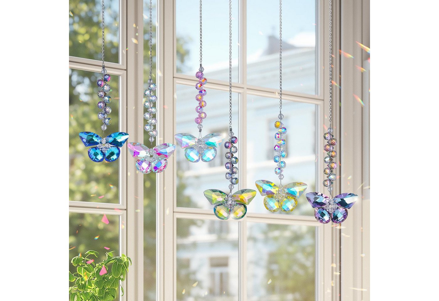 Diwzbyn Windspiel Sonnenfänger Kristall Fenster, 6 Stück Schmetterling/Sunflower, Kristall Anhänger Fensterdeko, Regenbogen Sonnenfänger Kristall Bild 3