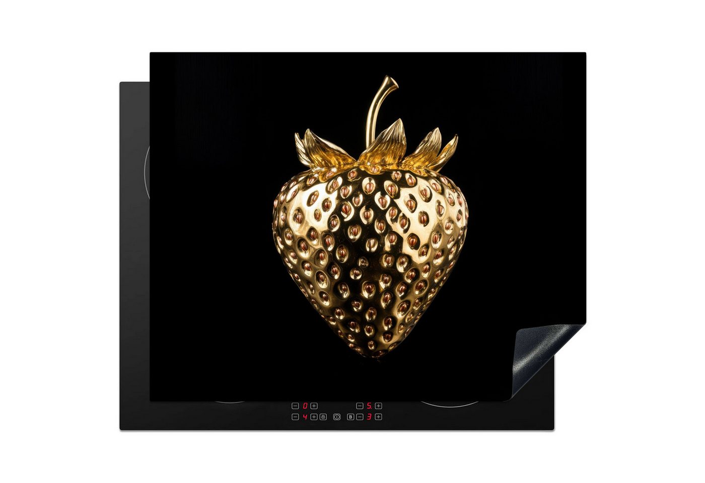 MuchoWow Herd-Abdeckplatte Erdbeere - Gold - Schwarz - Chrom, Vinyl, (1 tlg), Herdabdeckplatten für Ceranfeld, Induktionsschutz, 65x55 cm Bild 2