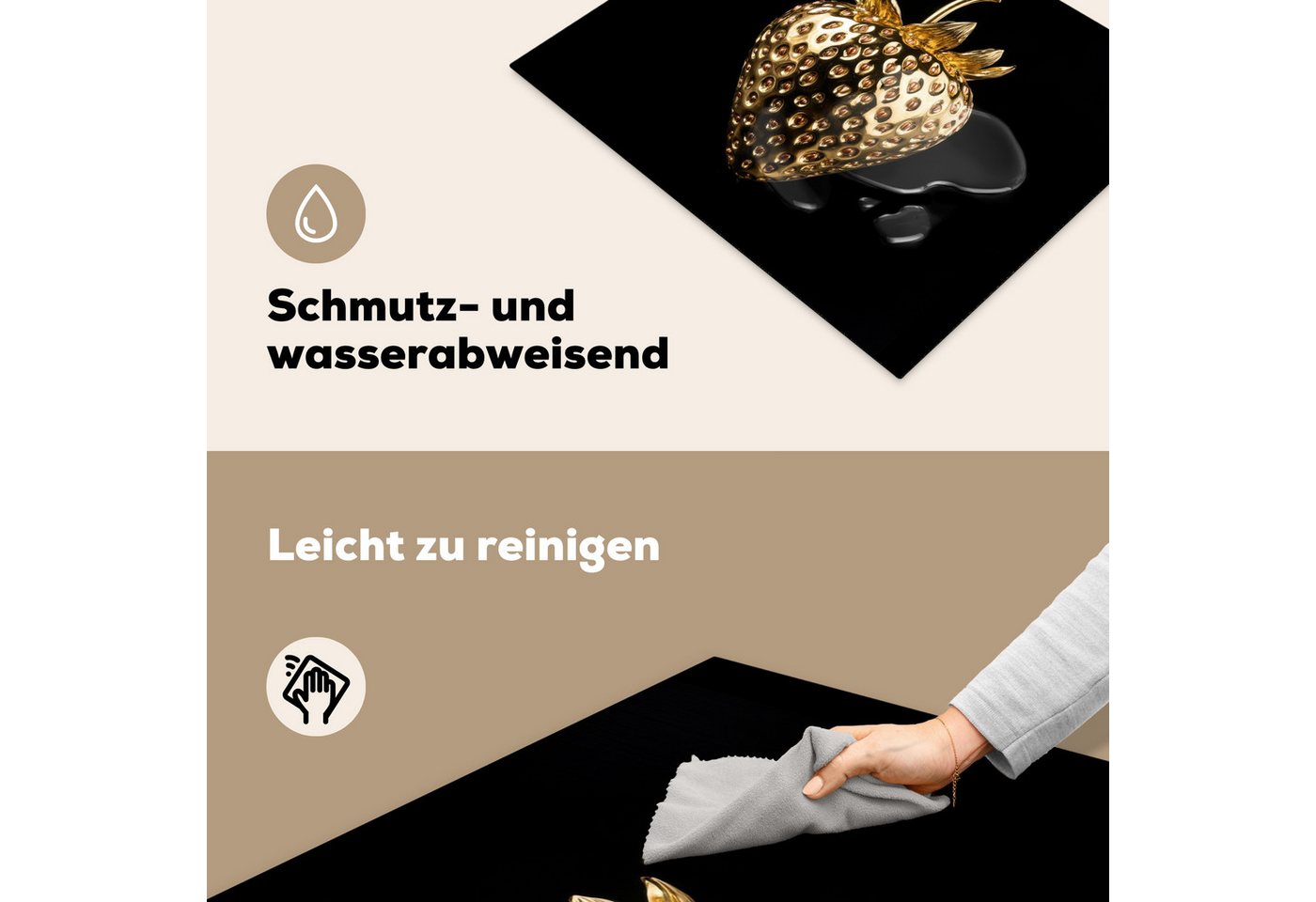 MuchoWow Herd-Abdeckplatte Erdbeere - Gold - Schwarz - Chrom, Vinyl, (1 tlg), Herdabdeckplatten für Ceranfeld, Induktionsschutz, 65x55 cm Bild 5