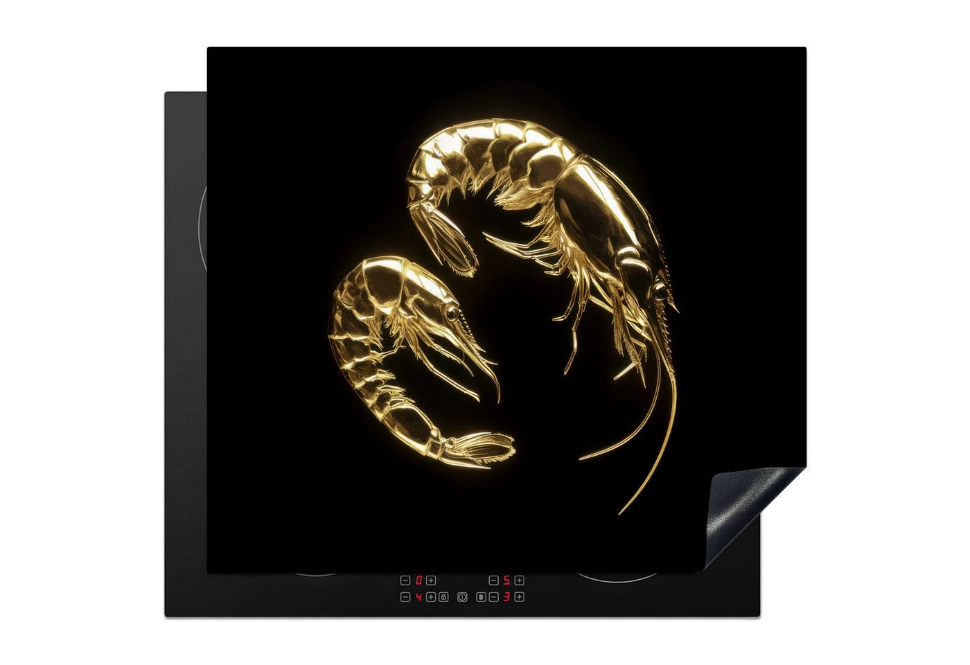MuchoWow Herd-Abdeckplatte Shrimps - Schwarz - Gold - Tiere, Vinyl, (1 tlg), Ceranfeldabdeckung Küche, Herdabdeckplatte Einteilig, 59x51 cm Bild 2