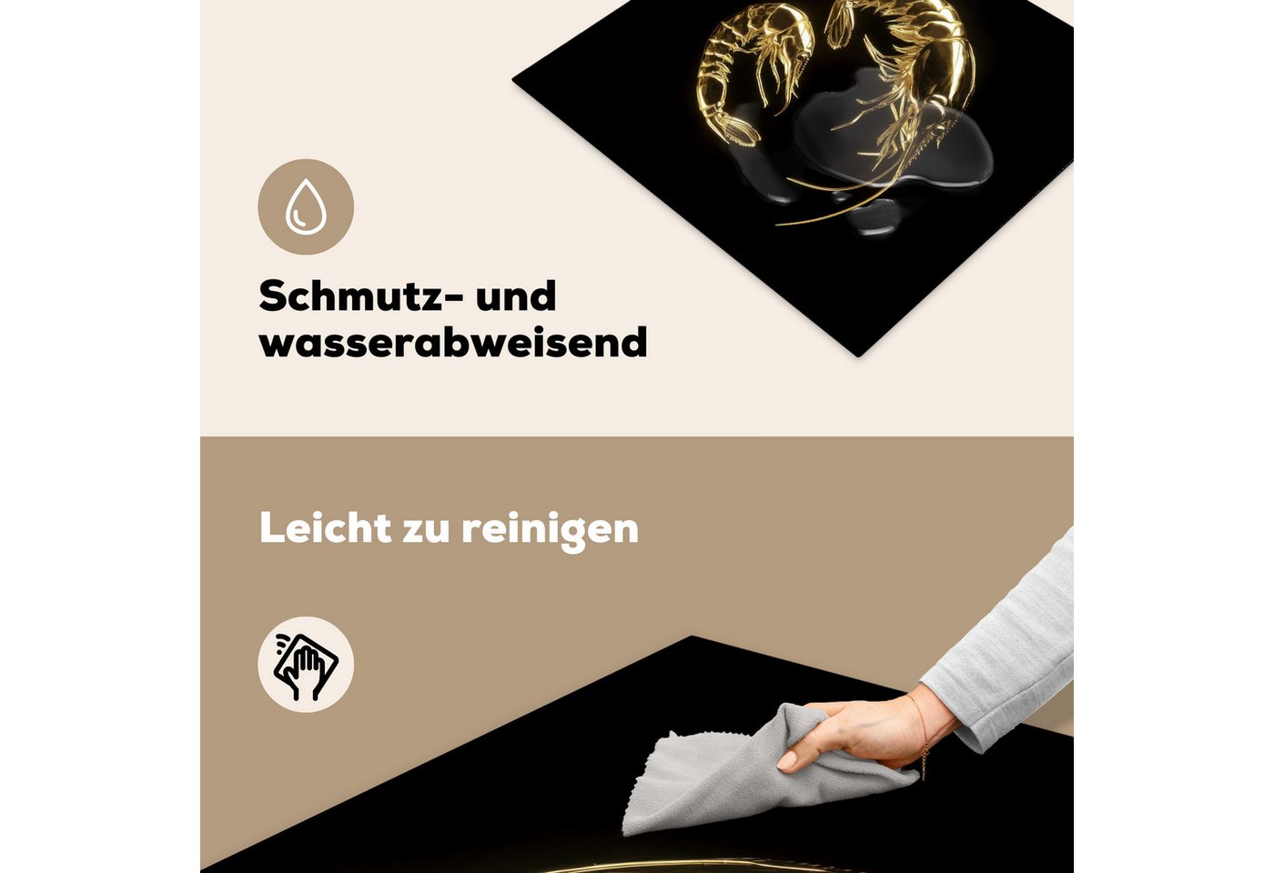 MuchoWow Herd-Abdeckplatte Shrimps - Schwarz - Gold - Tiere, Vinyl, (1 tlg), Ceranfeldabdeckung Küche, Herdabdeckplatte Einteilig, 59x51 cm Bild 3