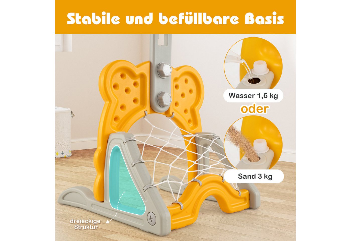 COSTWAY Basketballkorb, höhenverstellbares Basketballständer mit Fußballtor