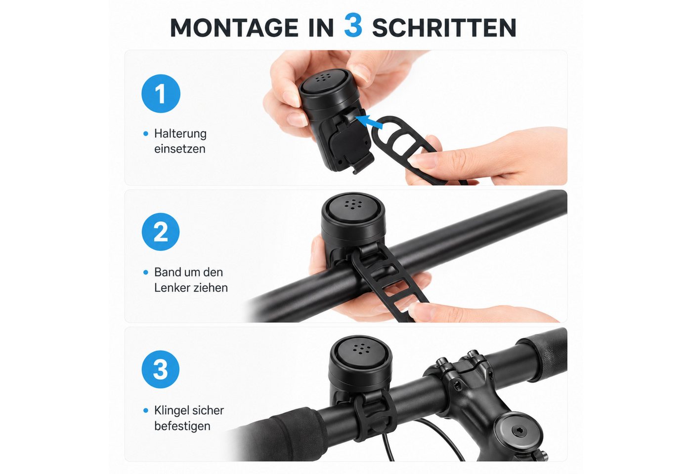 StellarLuma Fahrradklingel Fahrradklingel Fahrradhupe elektronisch für Fahrräder E-Bike E-Scooter, Kompakte E-Klingel mit starkem Signal, USB-Ladung und Wetterschutz Bild 2