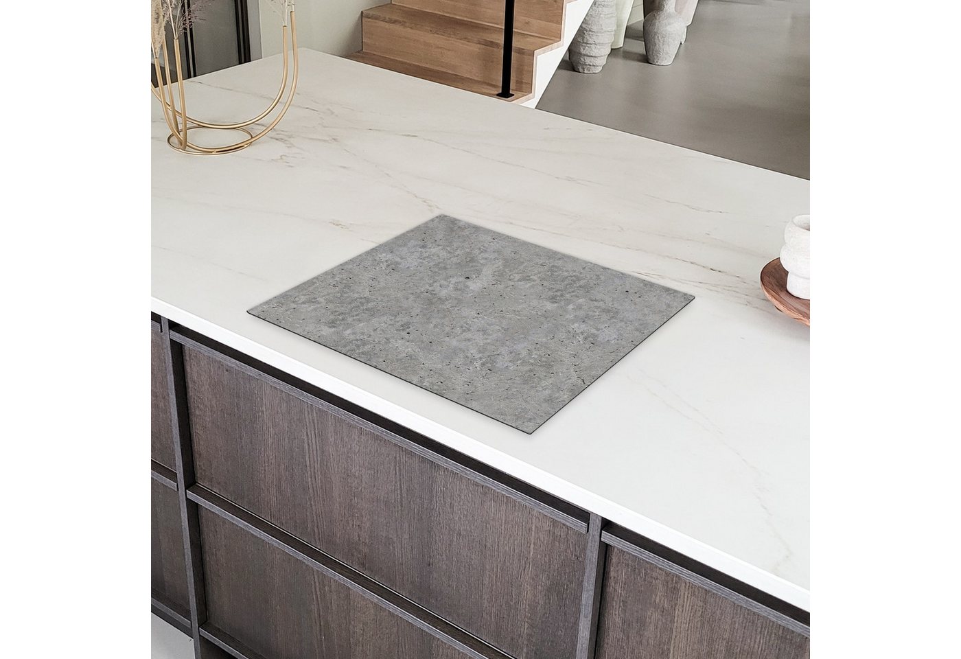 MuchoWow Herd-Abdeckplatte Beton - Schiefer - Grau - Betonoptik/print, Vinyl, (1 tlg), Abdeckung Induktionskochfeld Schutzmatte, Küche Deko, 65x52 cm Bild 2