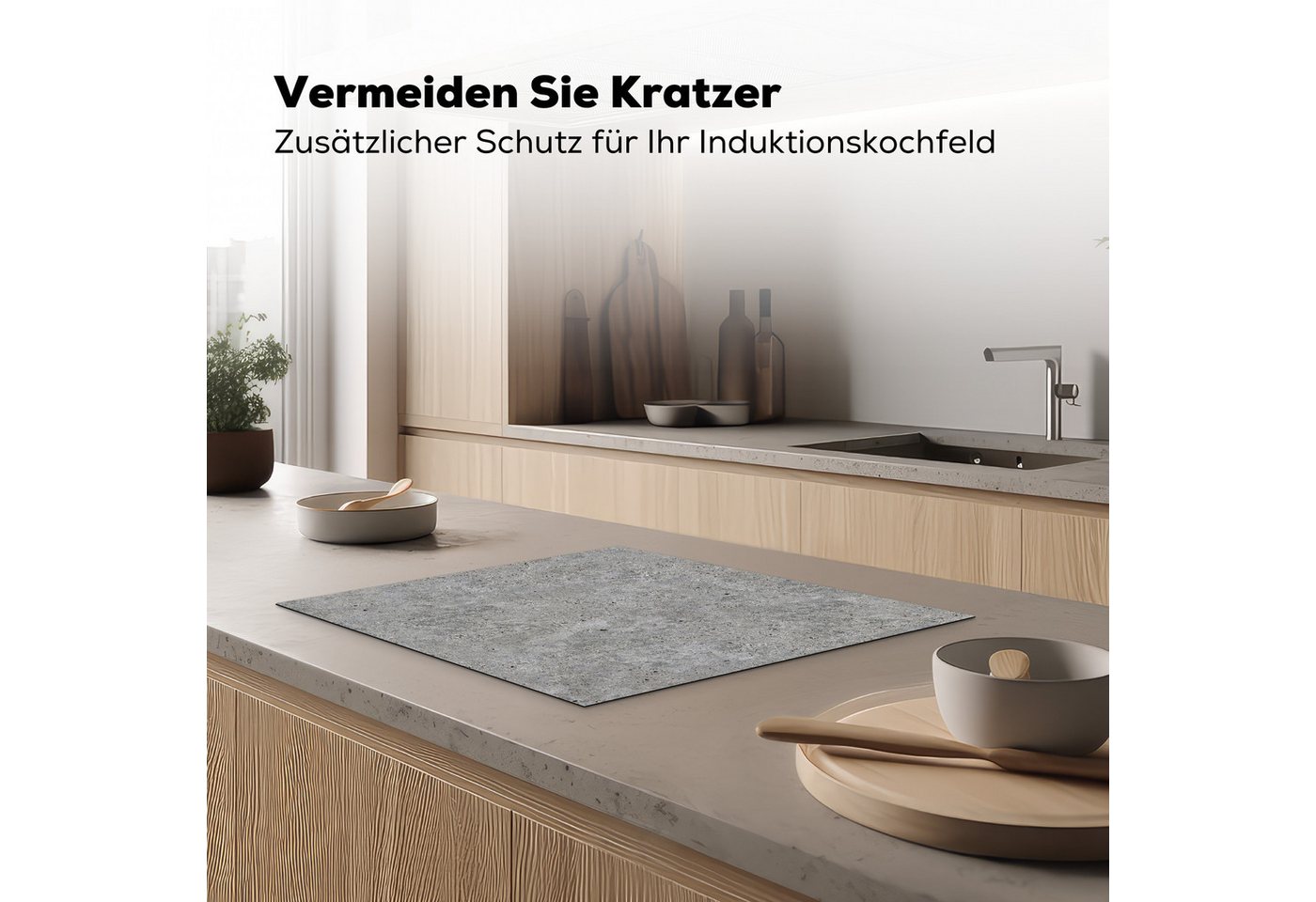 MuchoWow Herd-Abdeckplatte Beton - Schiefer - Grau - Betonoptik/print, Vinyl, (1 tlg), Abdeckung Induktionskochfeld Schutzmatte, Küche Deko, 65x52 cm Bild 3