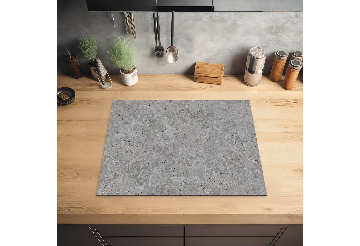 MuchoWow Herd-Abdeckplatte Beton - Schiefer - Grau - Betonoptik/print, Vinyl, (1 tlg), Abdeckung Induktionskochfeld Schutzmatte, Küche Deko, 65x52 cm Bild 4
