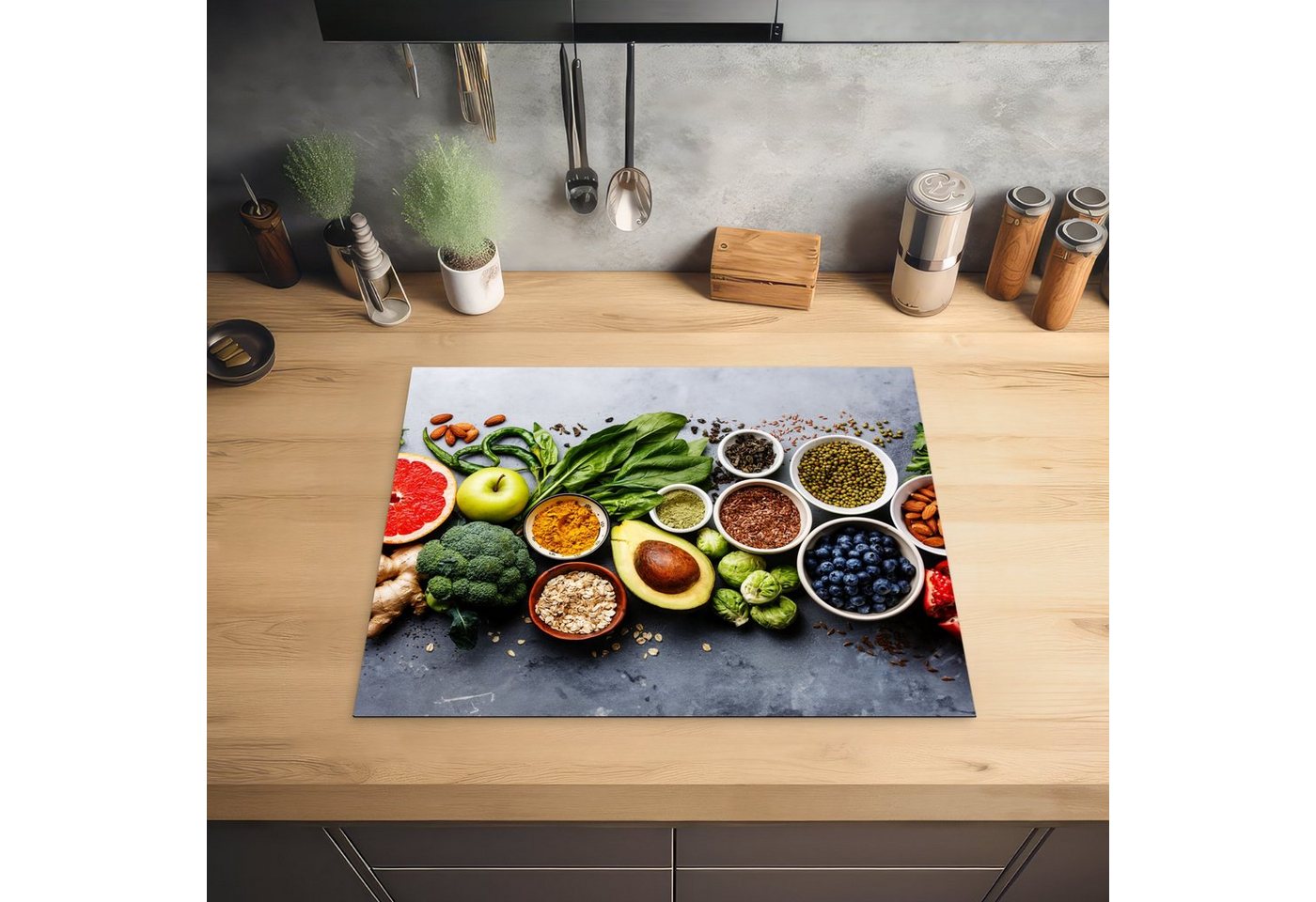 MuchoWow Herd-Abdeckplatte Obst - Beton - Gemüse, Vinyl, (1 tlg), Abdeckung Induktionskochfeld Schutzmatte, Küche Deko, 65x52 cm Bild 4