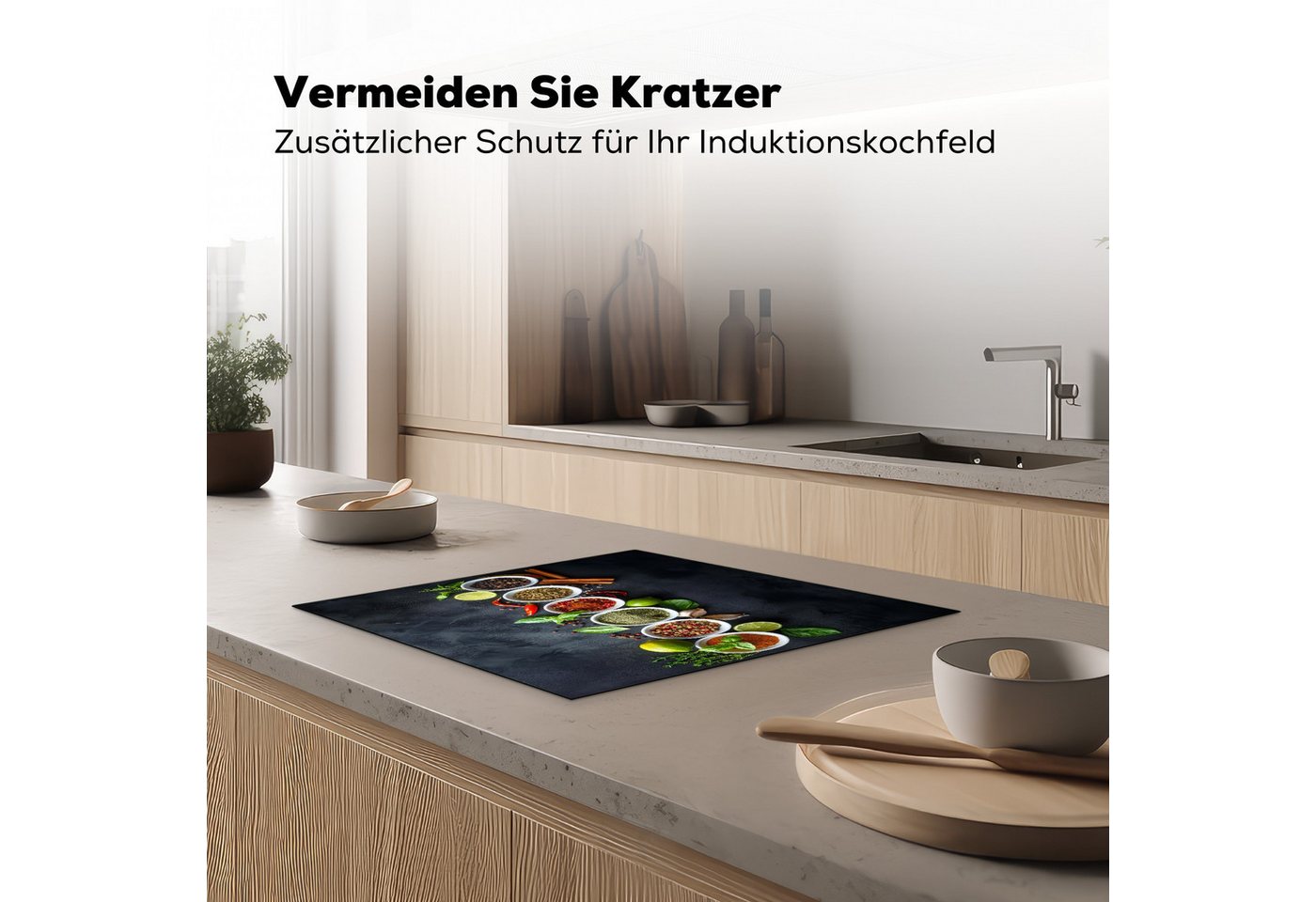 MuchoWow Herd-Abdeckplatte Kräuter - Stillleben - Konkrete Optik, Vinyl, (1 tlg), Abdeckplatte für Ceranfeld, Herd Inductionsmatte, 57.6x51.6 cm Bild 2