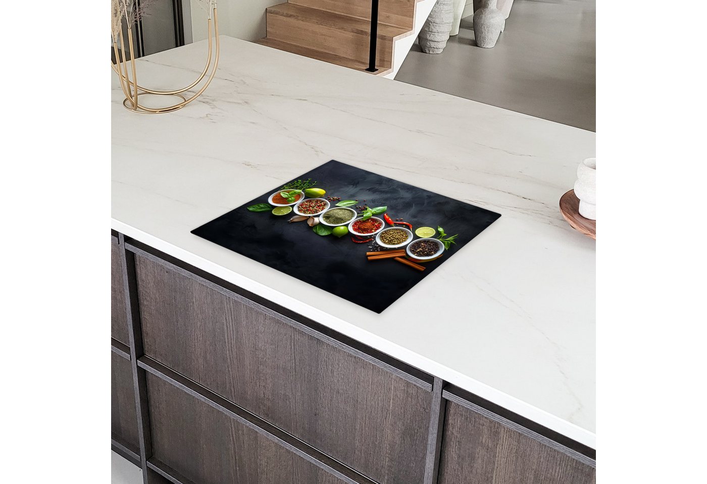 MuchoWow Herd-Abdeckplatte Kräuter - Stillleben - Konkrete Optik, Vinyl, (1 tlg), Abdeckplatte für Ceranfeld, Herd Inductionsmatte, 57.6x51.6 cm Bild 4