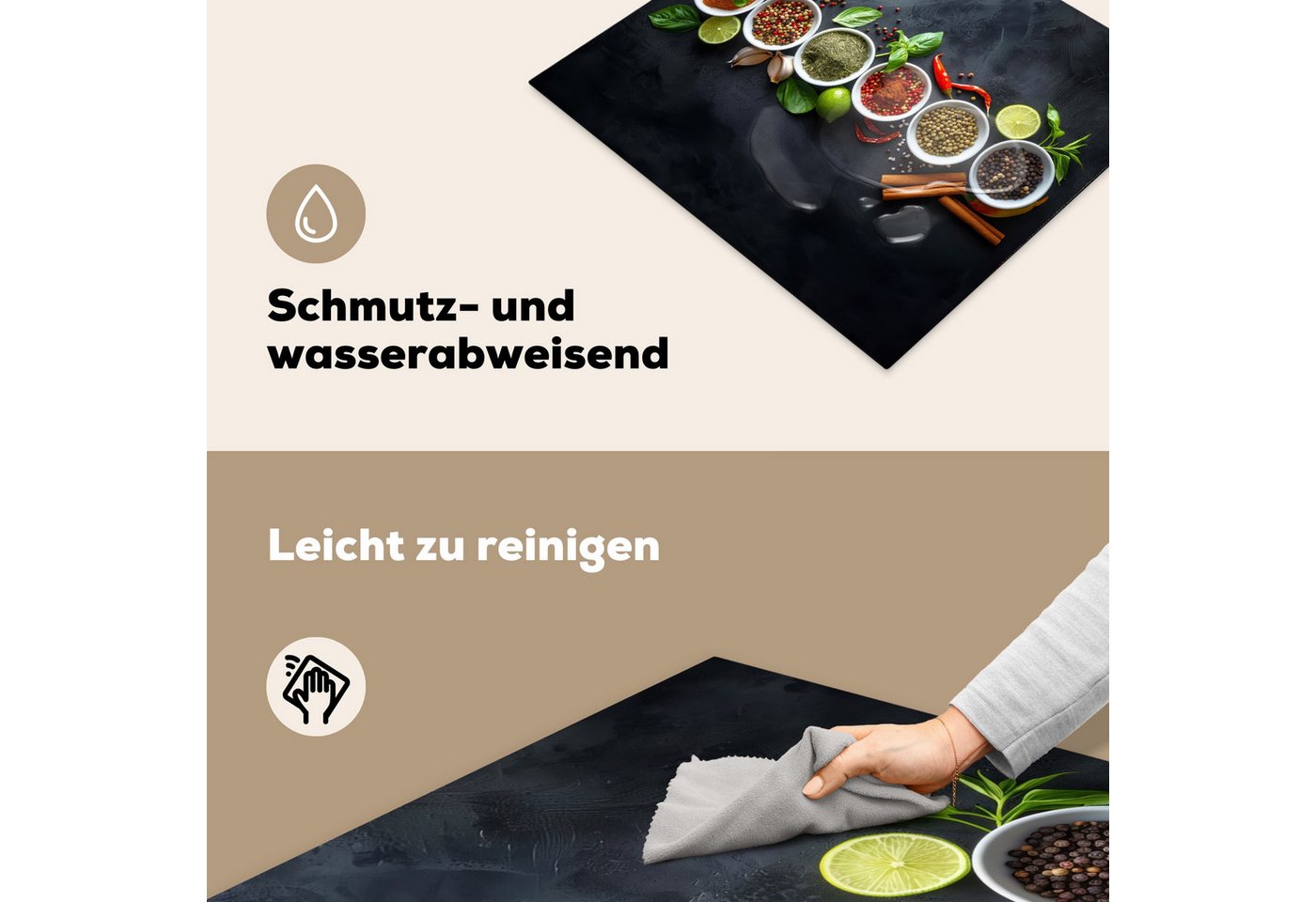 MuchoWow Herd-Abdeckplatte Kräuter - Stillleben - Konkrete Optik, Vinyl, (1 tlg), Abdeckplatte für Ceranfeld, Herd Inductionsmatte, 57.6x51.6 cm Bild 5