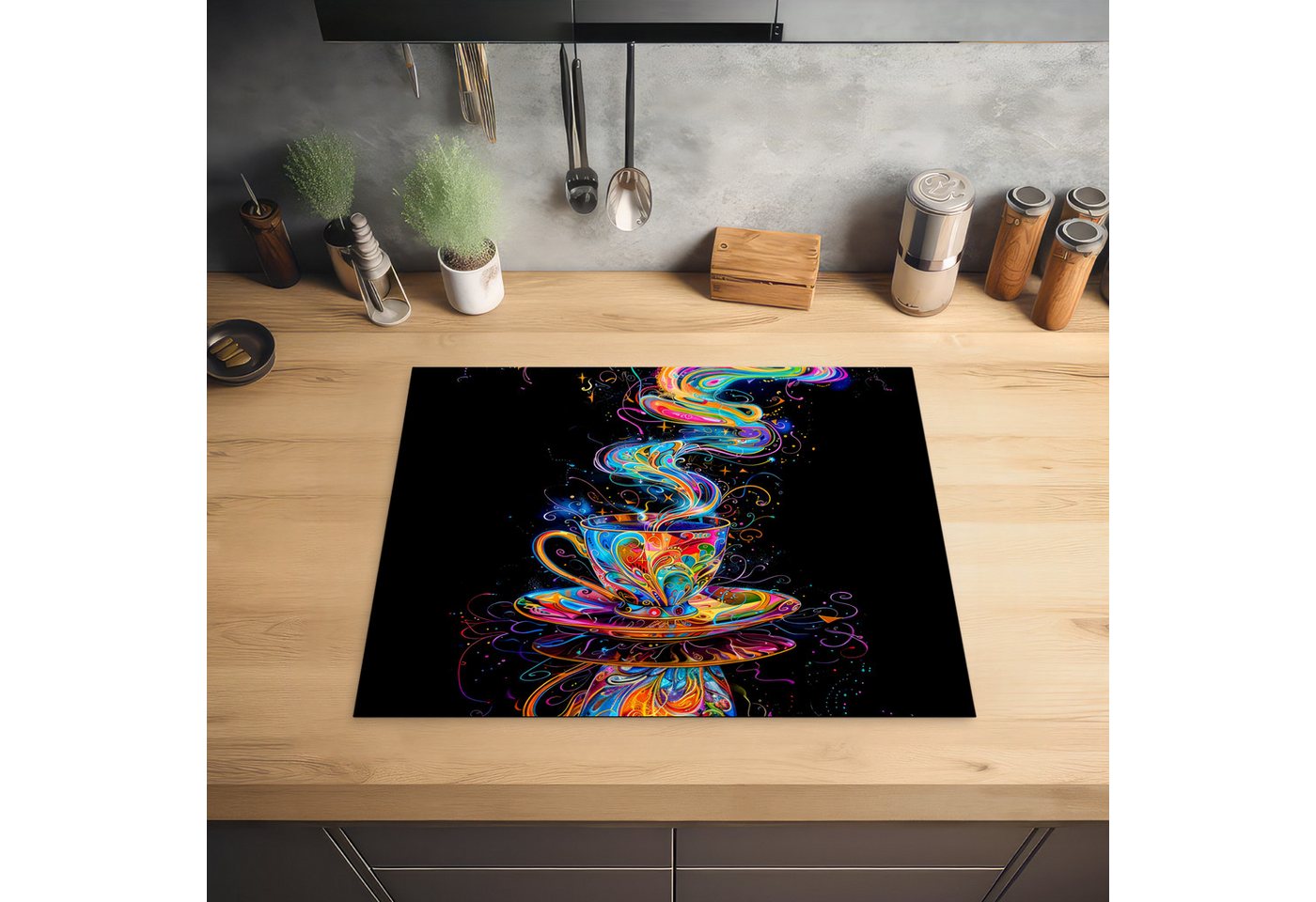 MuchoWow Herd-Abdeckplatte Kaffee - Bunt - Tasse - Schwarz, Vinyl, (1 tlg), Abdeckung Induktionskochfeld Schutzmatte, Küche Deko, 65x52 cm Bild 2