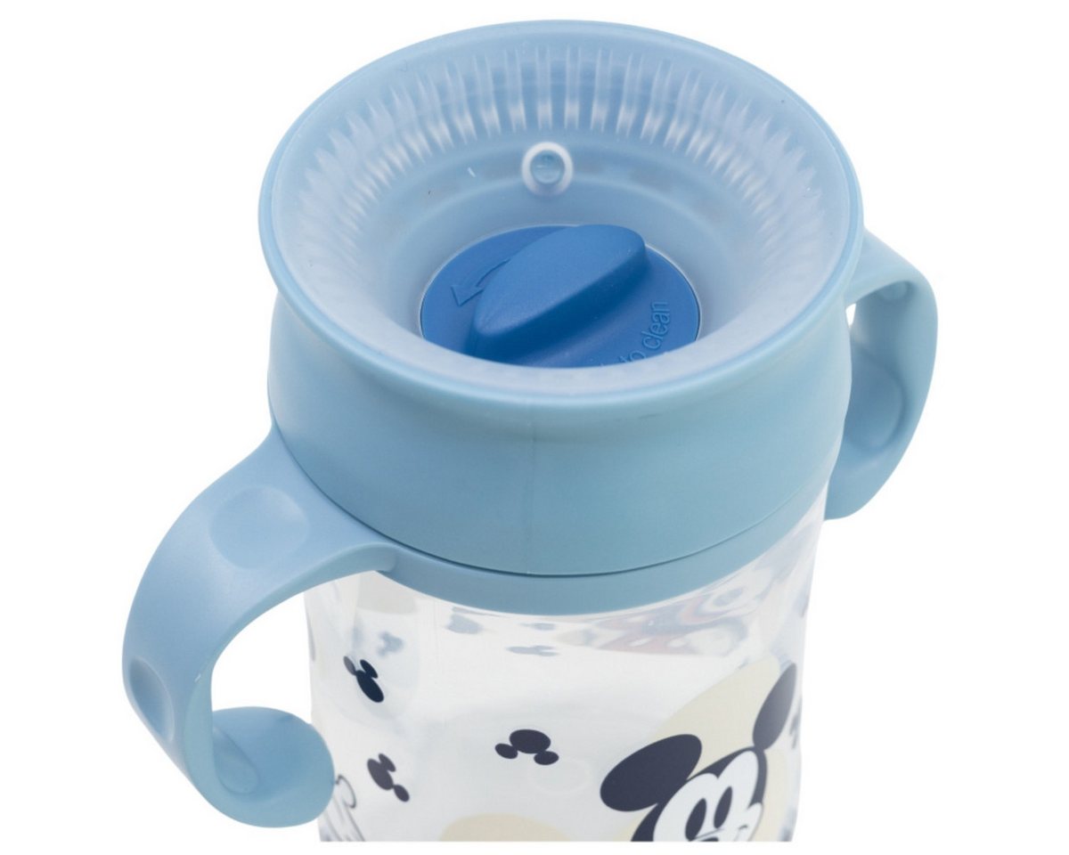 Disney Mickey Mouse Trinkflasche Trinklernbecher 395 ml – 360° Becher mit Griffen und Deckel