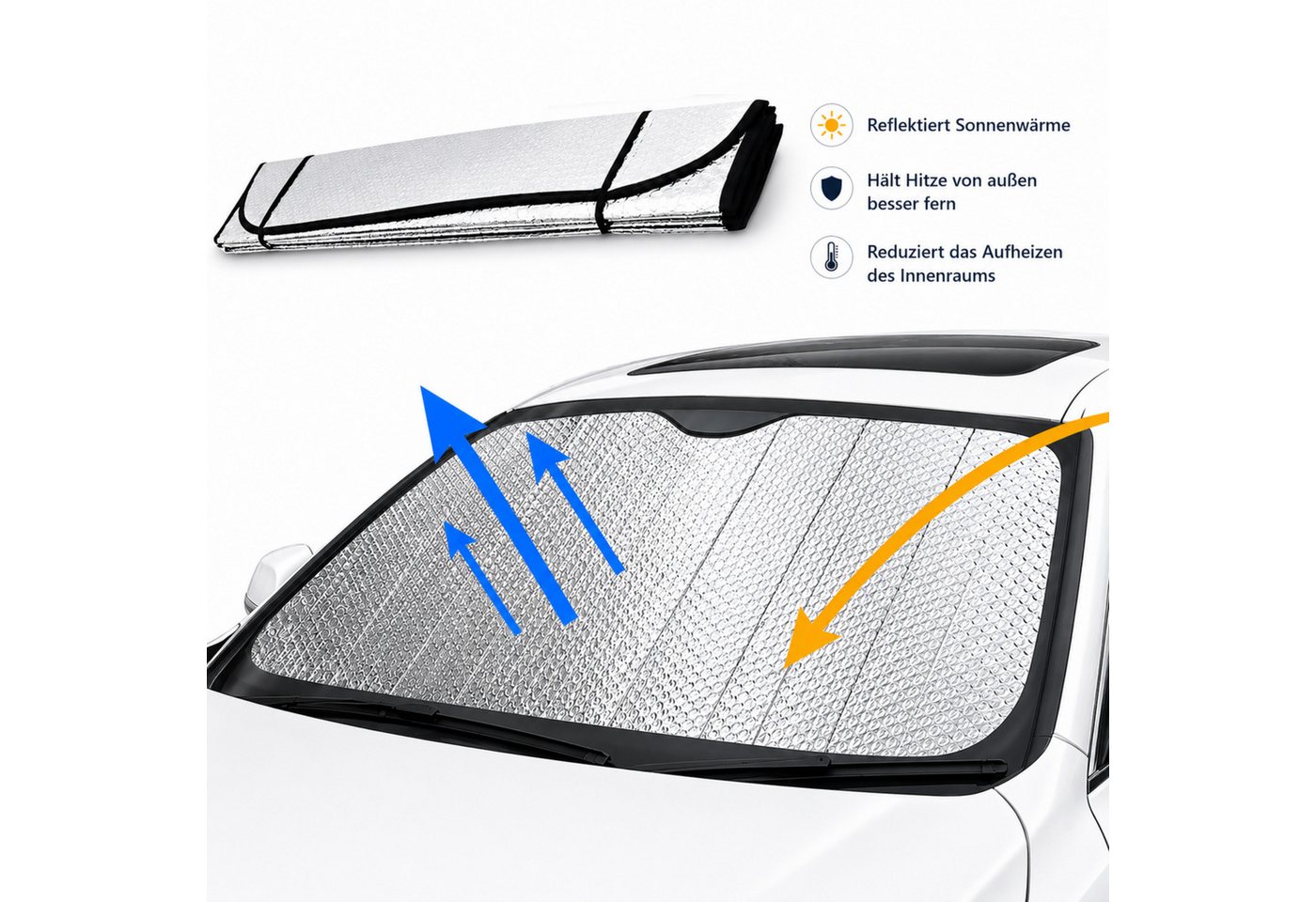 StellarLuma Autosonnenschutz Sonnenschutz Auto Frontscheibe Windschutzscheibe UV Schutz für Sommer, (Reflektierender UV Sonnenschutz), Reflektierend, faltbar und auch hitzeabweisend für die Frontscheibe. Bild 4