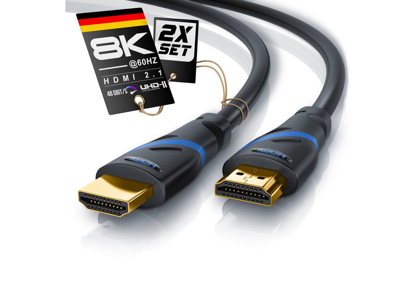Primewire 2er Set HDMI Kabel 2.1 8K 1,5m Ethernet vergoldet HDMI-Kabel, 2.1, HDMI Typ A (150 cm), Ultra High Speed, CEC, HDCP, ideal für Gaming, Streaming und Heimkino Bild 3