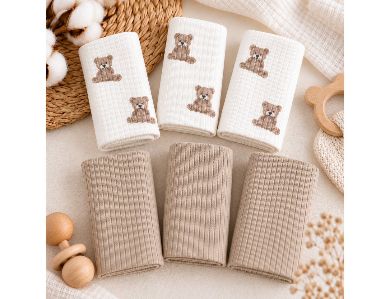 bistyle Spucktuch BabySpucktücher 6er Set, 20x20 cm, Bio-Baumwolle, kleinen Motiven, (6er Pack, 6-tlg), Basic Bild 3