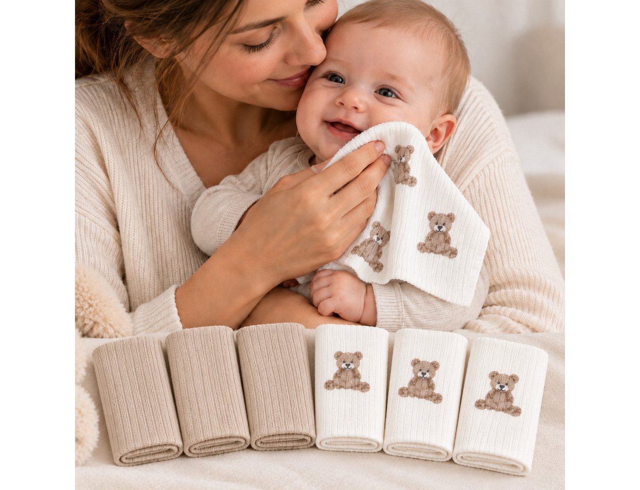 bistyle Spucktuch BabySpucktücher 6er Set, 20x20 cm, Bio-Baumwolle, kleinen Motiven, (6er Pack, 6-tlg), Basic Bild 4