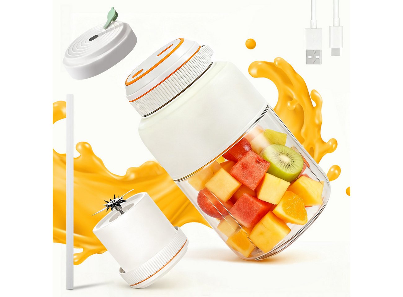 Fine Life Pro Entsafter 800ml Tragbare Smoothie-Maker, Mini-Saftpresse mit Edelstahlmesser, 80W, 1300*2mAh Akku – Frischer Saft überall Bild 4