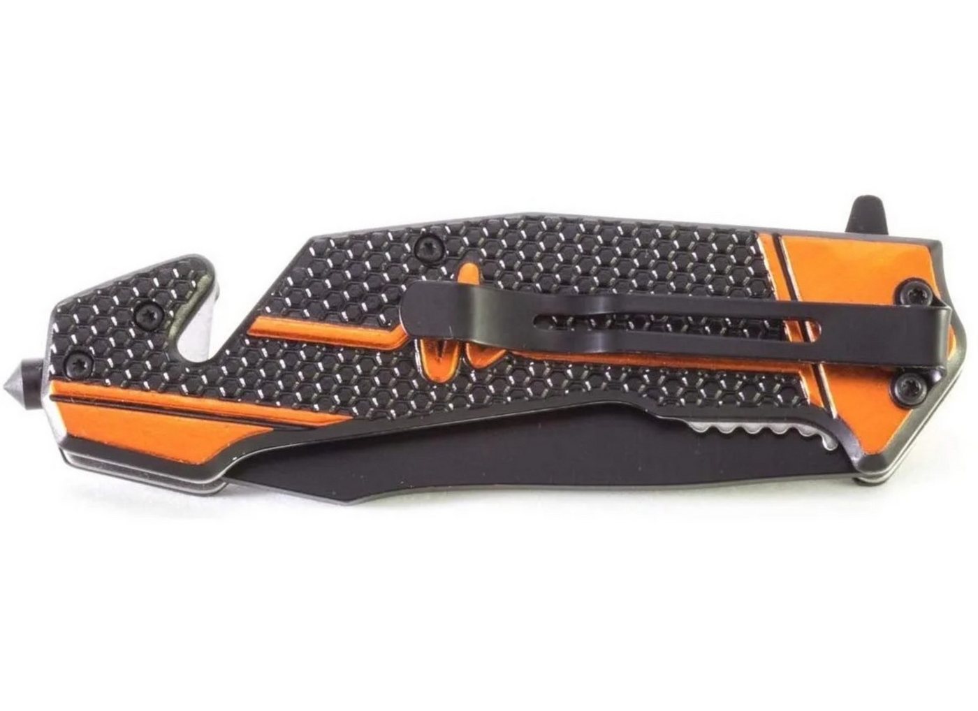 Foxter Universalmesser Klappmesser 22 cm Rettungsmesser mit Gurtschneider, Glasbrecher & Clip, (Praktisches Outdoor- und Rettungsmesser-Set für unterwegs, Lieferumfang: 1x Klappmesser, 1x Kartonverpackung), Klappmesser 22 cm mit Gurtschneider, Glasbrecher & Gürtelclip Bild 2