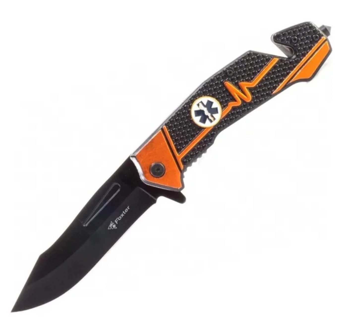 Foxter Universalmesser Klappmesser 22 cm Rettungsmesser mit Gurtschneider, Glasbrecher & Clip, (Praktisches Outdoor- und Rettungsmesser-Set für unterwegs, Lieferumfang: 1x Klappmesser, 1x Kartonverpackung), Klappmesser 22 cm mit Gurtschneider, Glasbrecher & Gürtelclip Bild 3