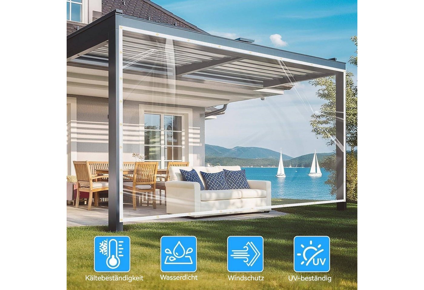 Shade&Beyond Schutzplane Transparente Wasserdichte Plane mit Ösen 380 g/m² für Außenbereich Bild 3