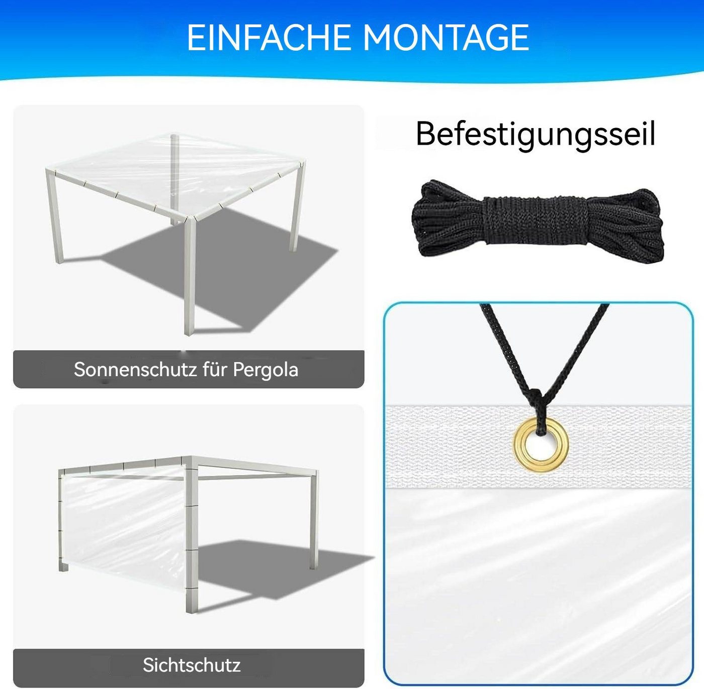 Shade&Beyond Schutzplane Transparente Wasserdichte Plane mit Ösen 380 g/m² für Außenbereich Bild 4