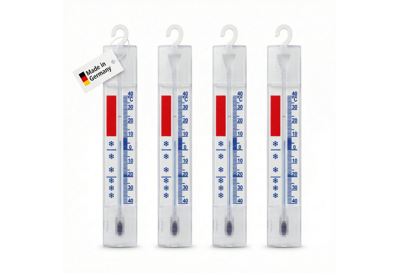 Lantelme Kühlschrankthermometer Analog mit Haken Gefrierschrankthermometer Kühlschrank Thermometer, 4-tlg., Made in Germany, Stückzahl Wählbar, mit Haken zum aufhängen, + - 40°C