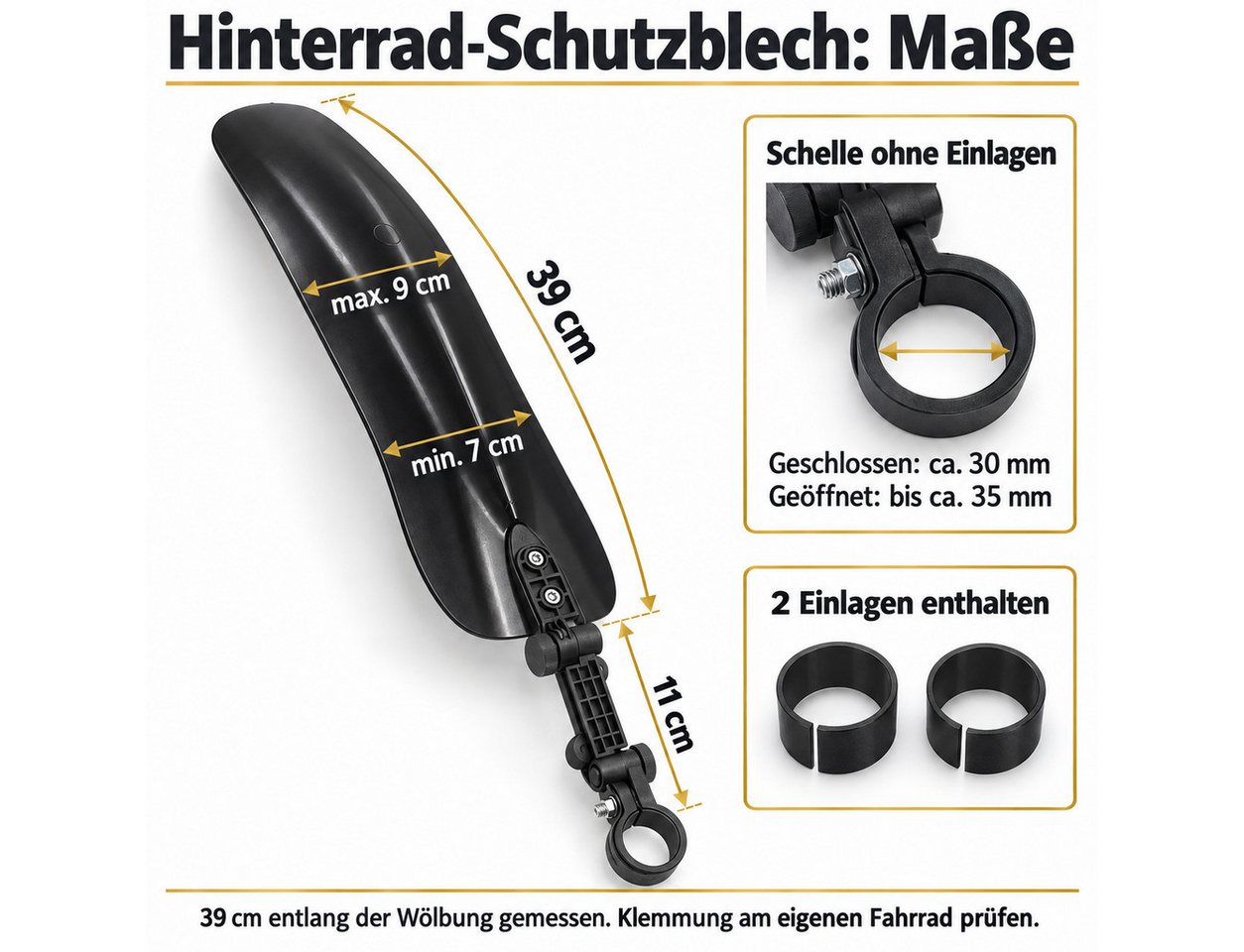 GOLDEN Schutzblech Fahrrad-Schutzblech-Set vorne und hinten, Schwarz Bild 4