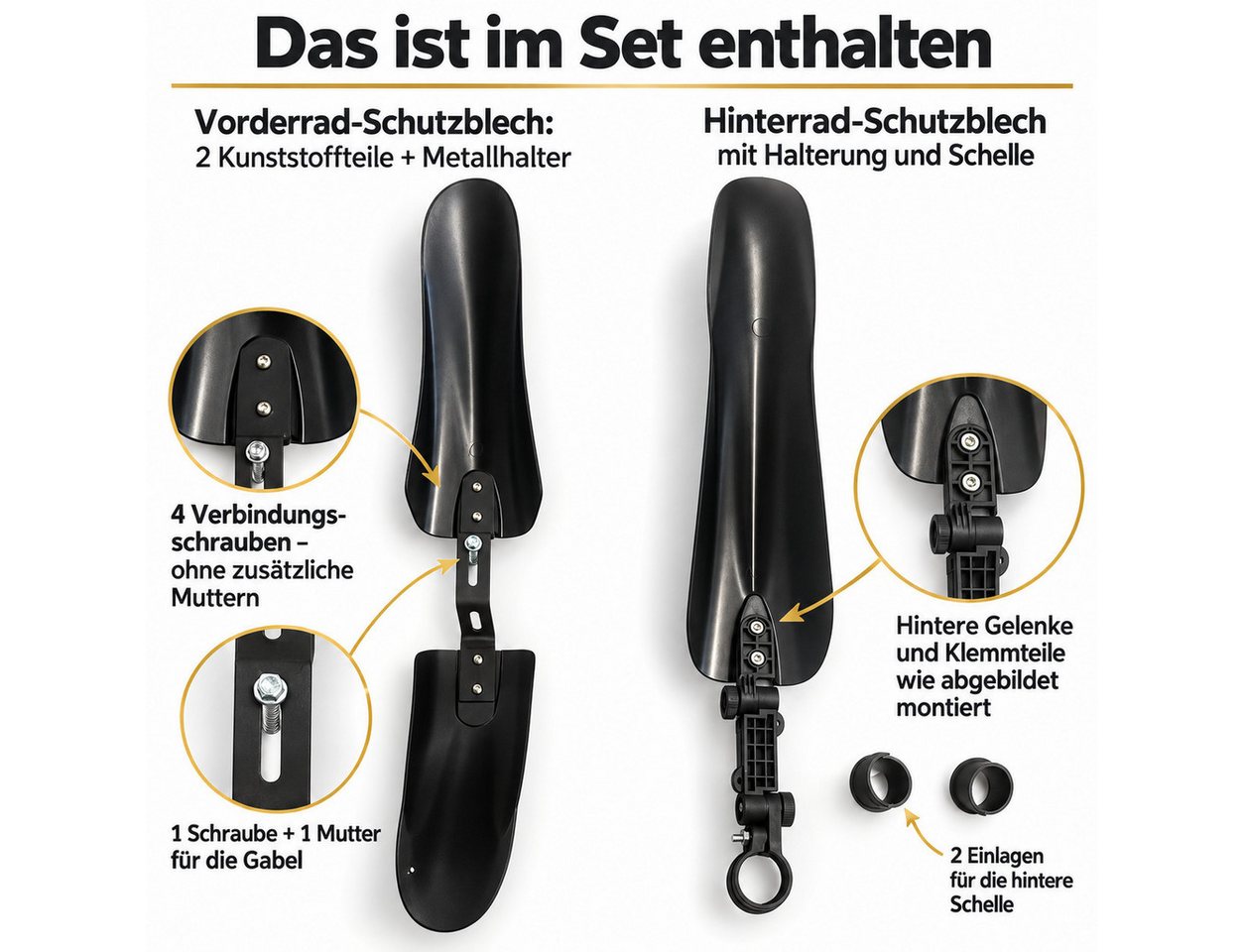 GOLDEN Schutzblech Fahrrad-Schutzblech-Set vorne und hinten, Schwarz Bild 5
