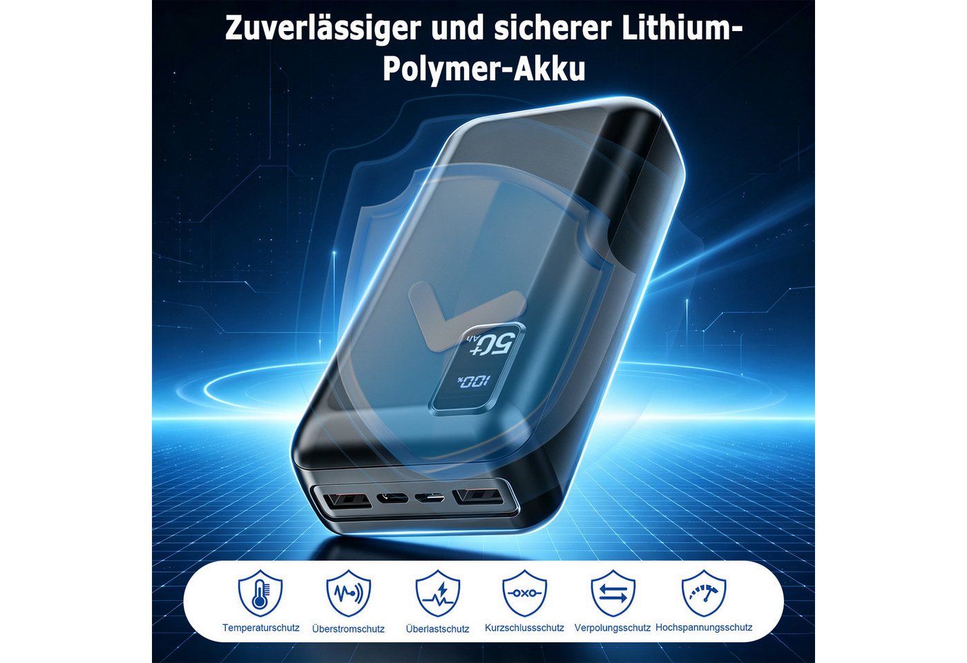 AKKEE 50.000 mAh 22,5 W Schnellladung Tragbare Power Bank USB-C Powerbank, Externer Akku Powerbank kompatibel mit iOS & Android Bild 4